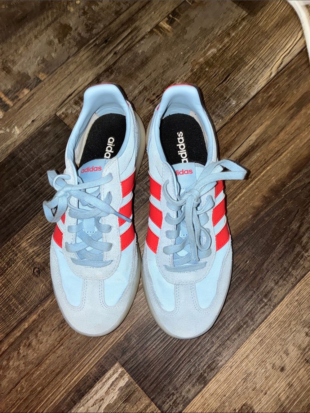 adidas Kids Light Blue Sneakers with Red Stripes